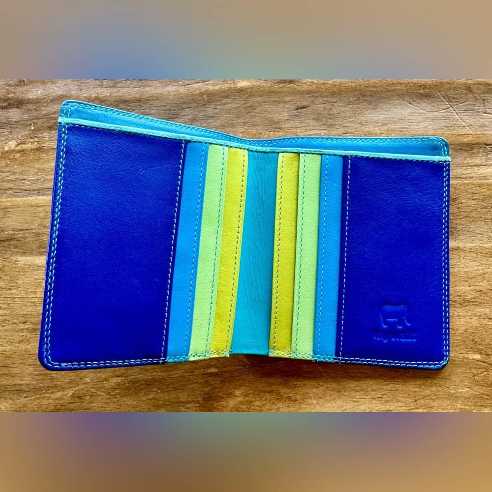 My Walit, byfold, Blue, Yellow, lime green Leather Wallet. NWOT